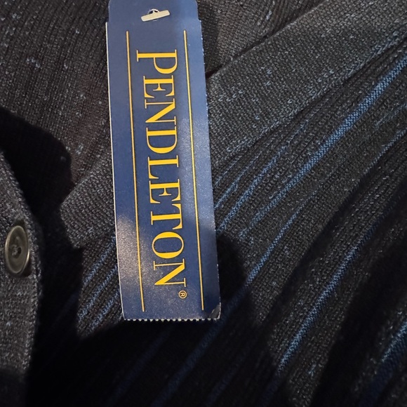 Pendleton Silk Blend Cardigan Petite Large Navy Blue Geometric V Neck NWT - Picture 6 of 8